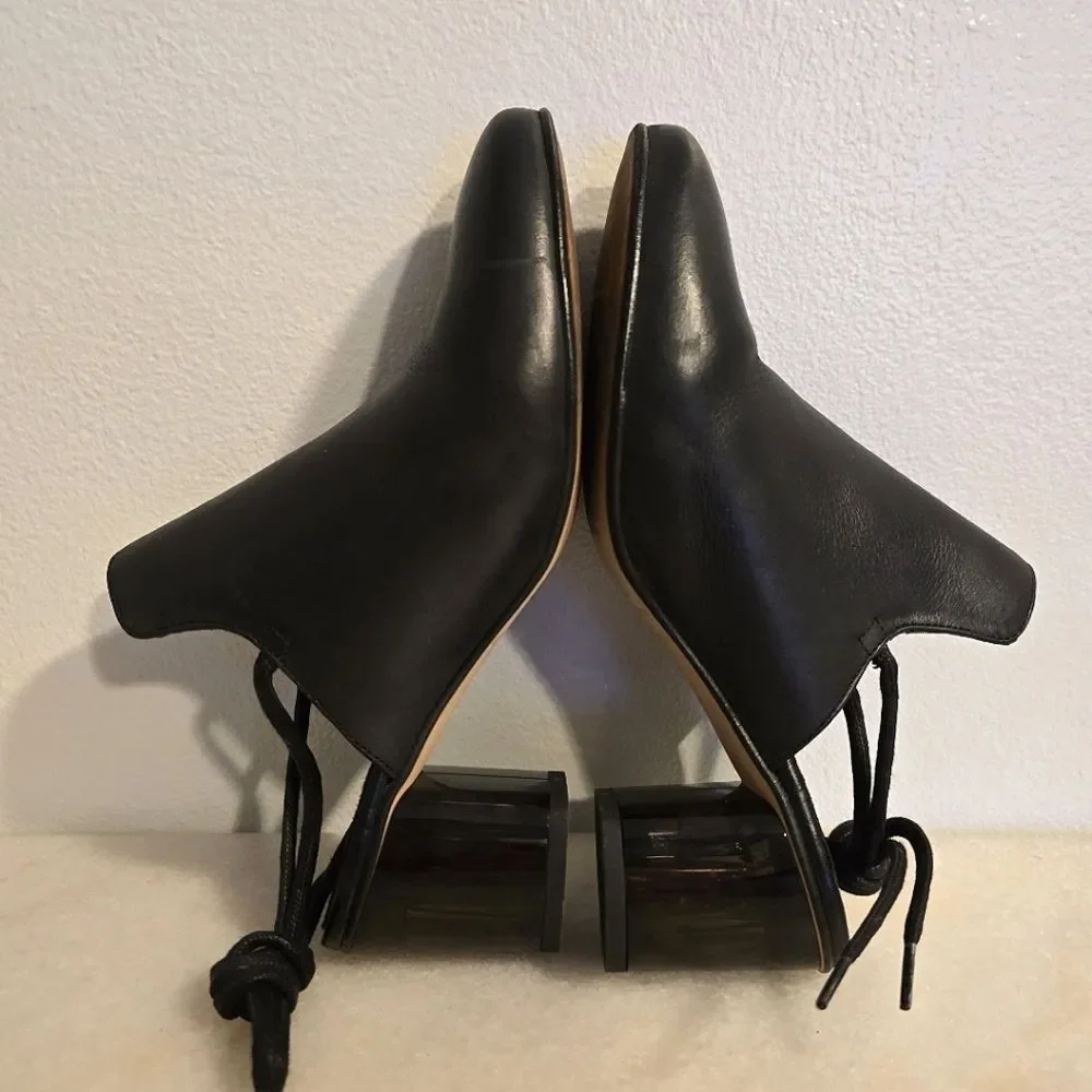 Free People Ankle Wrap Heeled Mules In Black Leather 6.5